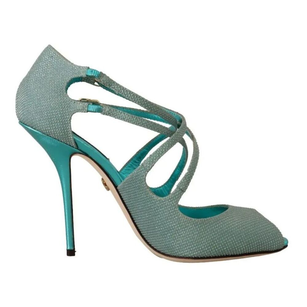 Dolce & Gabbana Blue Glittered Strappy Heels Sandals Women's Shoes